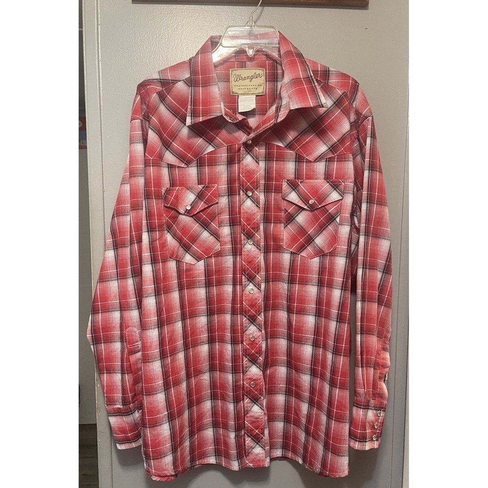 Wrangler Men's Red Plaid Pearl Snap Long Sleeve Shirt 2XL Cowboy Western